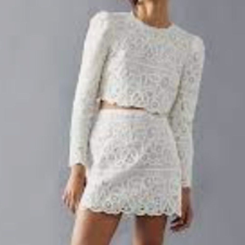 Saylor Bernie White Lace Top & Skirt Set